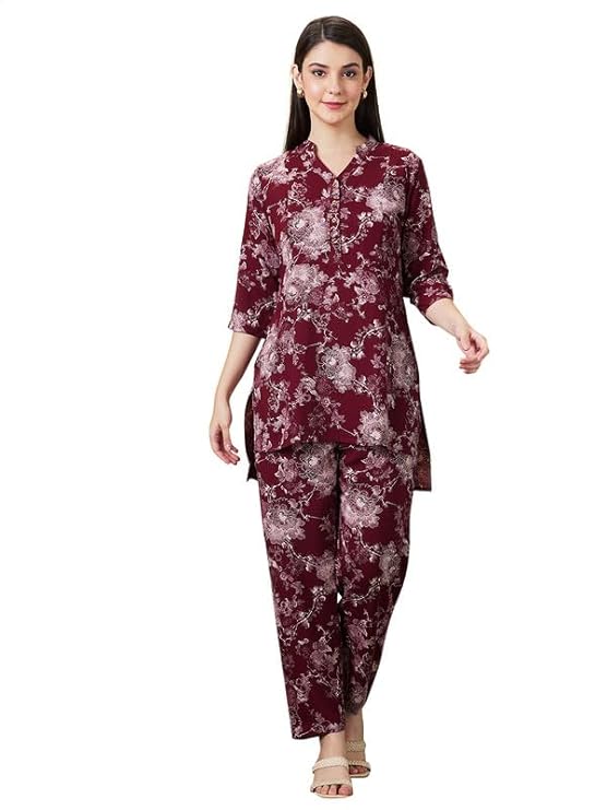 AV2 Women's Cotton Maternity Night Suit Set|Nursing|Feeding Printed Tunic & Bottom Coord Set 2426