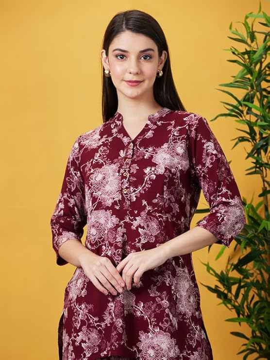 AV2 Women's Cotton Maternity Night Suit Set|Nursing|Feeding Printed Tunic & Bottom Coord Set 2426