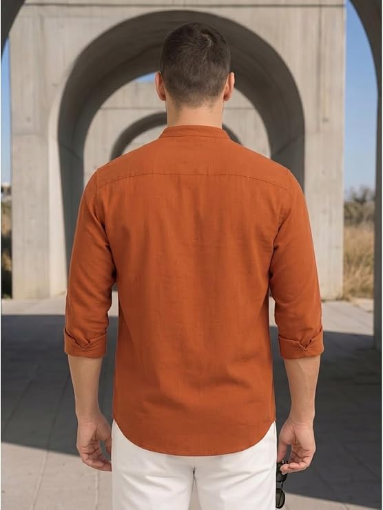 DEELMO Men's Cotton Blend Solid Regular Fit Full Sleeve Short Kurta | Men's Trendy Short Kurta