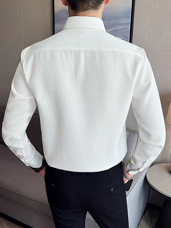 GRECIILOOKS Men's Formal Button Down Shirt – Slim Fit Shirt's for Men | Textured Long Sleeve Polycotton| Business & Meeting Ready (Available in Plus Size)
